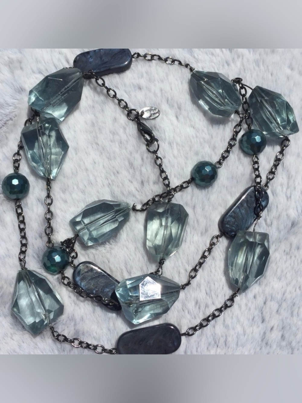 Lia Sophia Faceted Blue Green Glass Beaded 38” Long Necklace